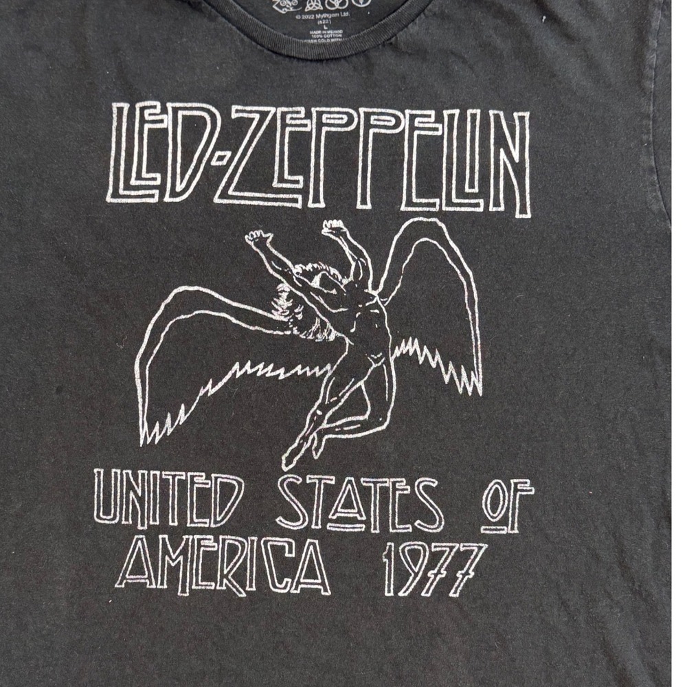 Led Zeppelin Graphic T-Shirt Mens Large Black Cotton 1977 US Tour Rock Band Tee - Picture 4 of 10